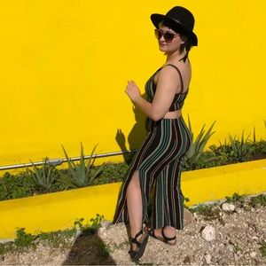 Two piece striped resort wear outfit